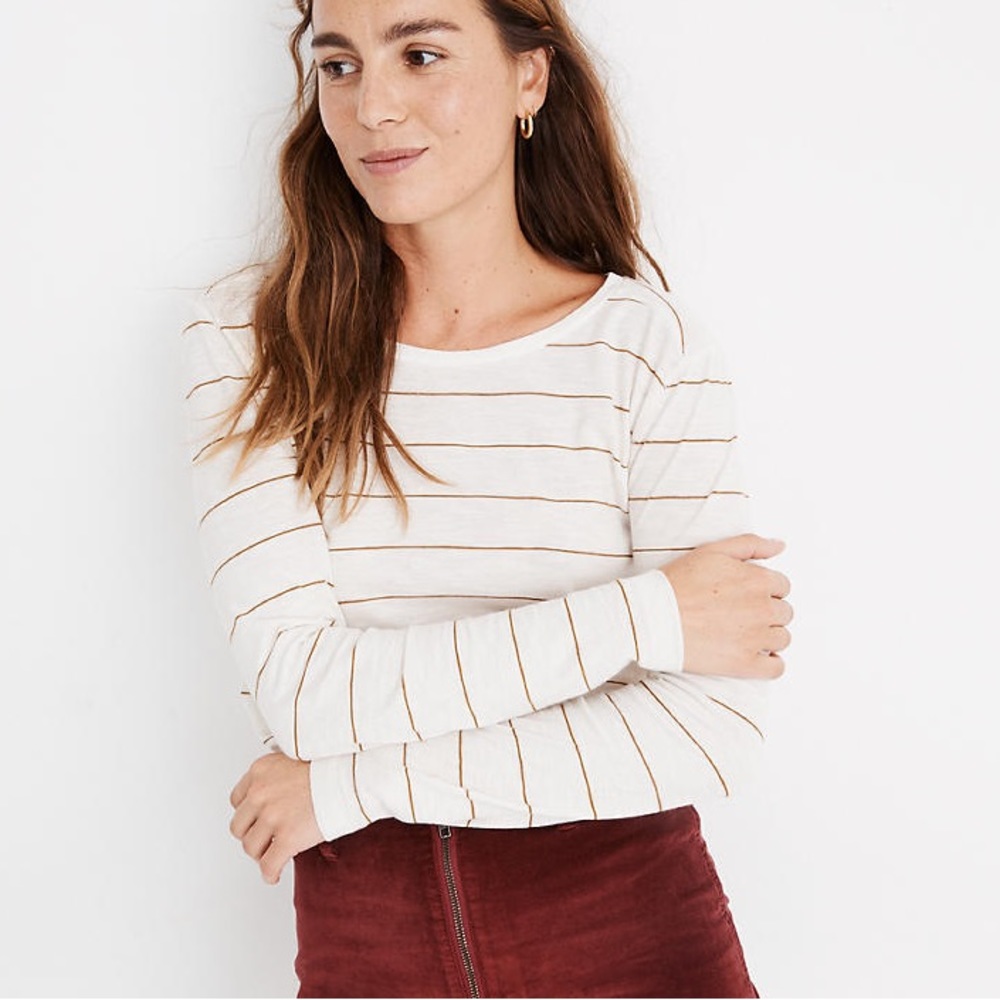 Madewell cotton long sleeve striped crewneck tee size M